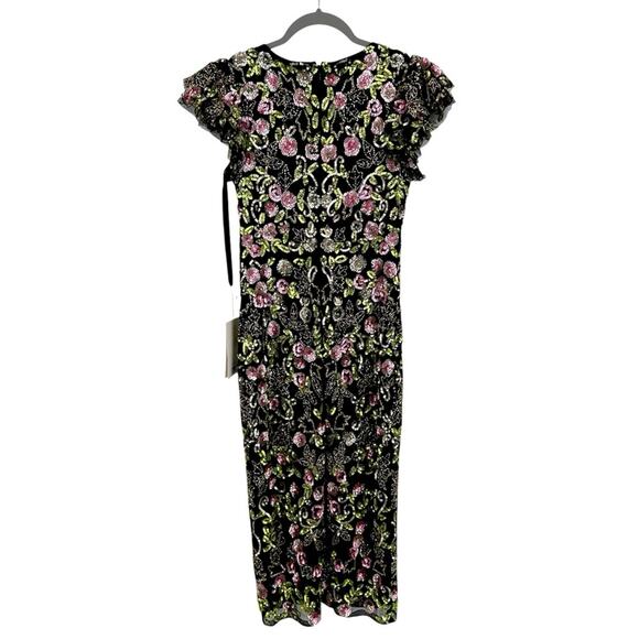 Mac Duggal Black Floral Embellished Flutter Cap Sleeve Dress Size 2 - Picture 11 of 12